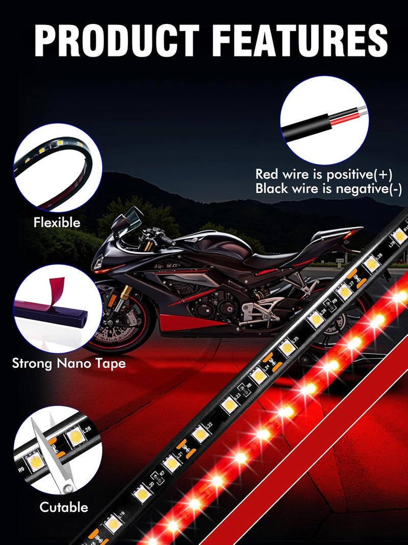 LEYMANRIYA 8 Pcs Car Led Light Strip IP67 Waterproof 11" Flexible Led Lights Underglow 12V for Car Motorcycle Boat Golf Cart Interior Exterior Decoration - Red - Image 4